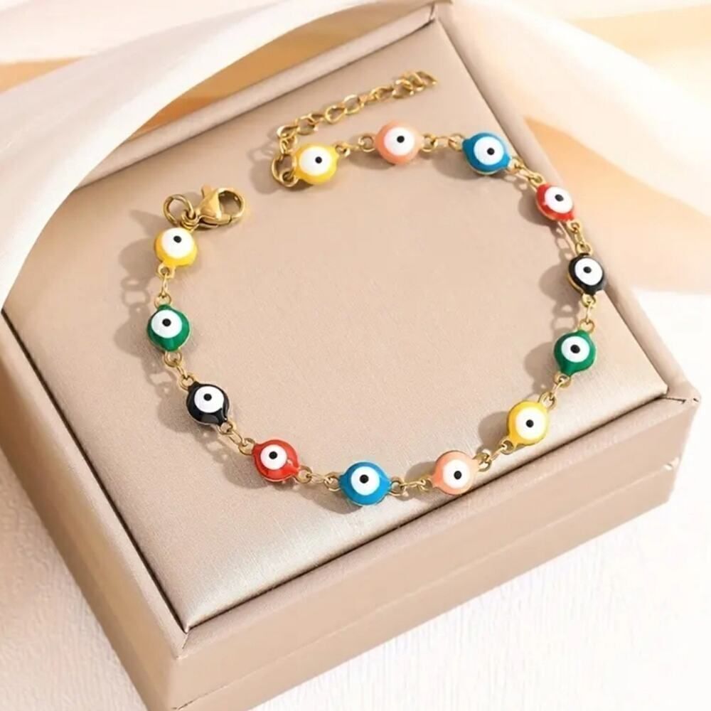 Unisex Bohemian Bracelet God Eye 14K Gold Plated Stainless Steel with Resin eye